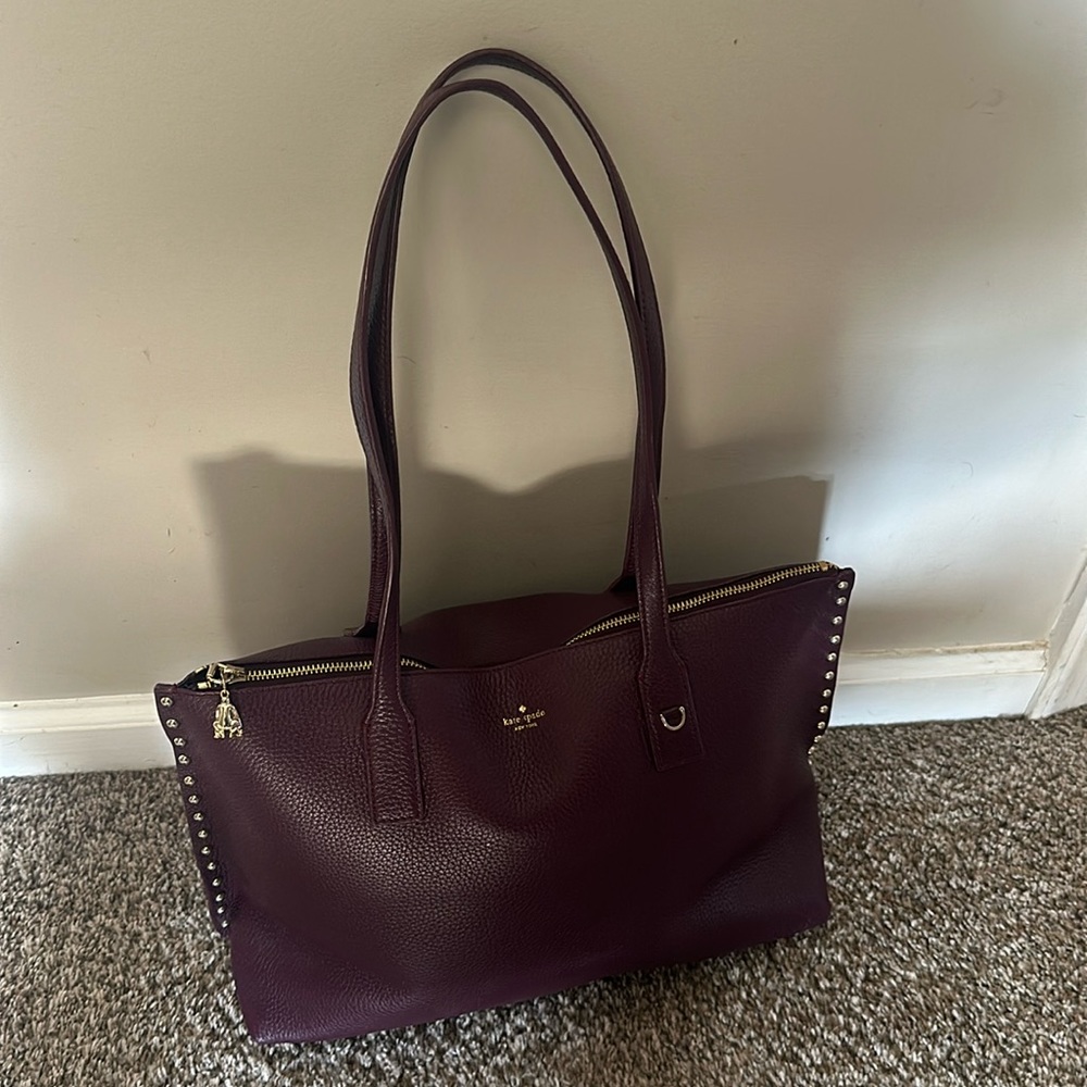 Kate Spade Tote - large purse burgundy color - gold studs